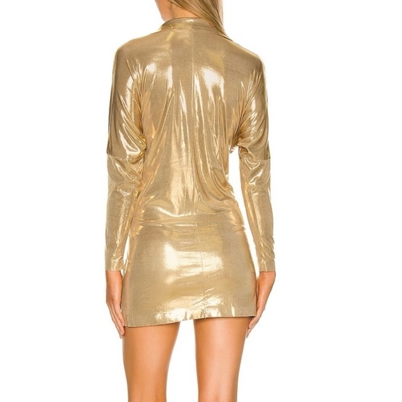Norma Kamali TY Tie Front NK Shirt Mini Dress Size Small Gold Metallic NWOT $185 - Picture 2 of 14